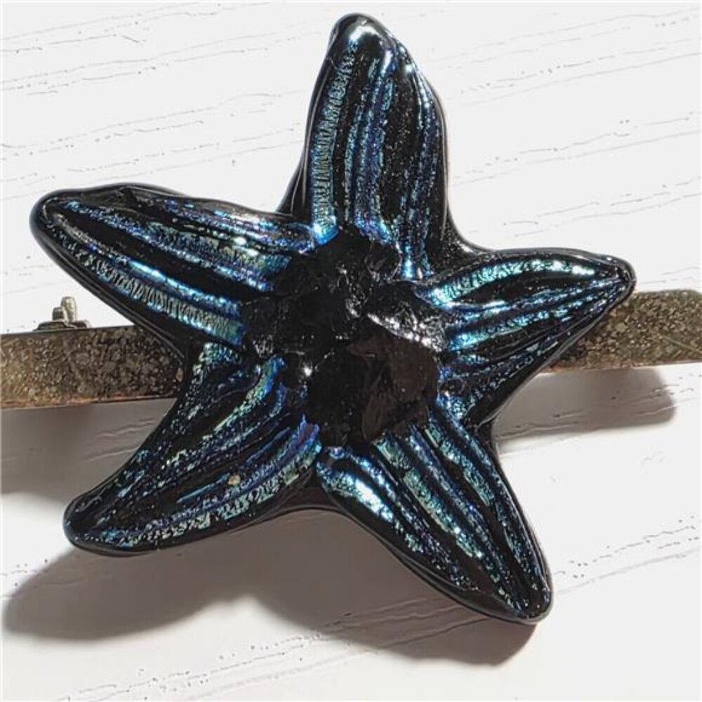 925 Sterling Silver Starfish Brooch Vintage Handblown Blue Glass 1.5”